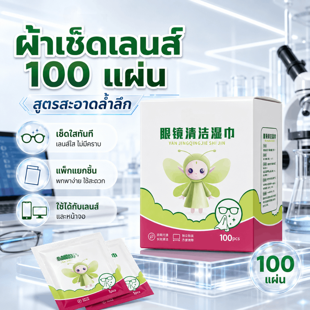 แผ่นเช็ดแว่นตา 100 แผ่น เช็ดคราบมัน ฝุ่น รอยนิ้วมือ กระดาษเช็ดเลนส์ กล้อง มือถือ หน้าจอ แพ็คแยกชิ้น