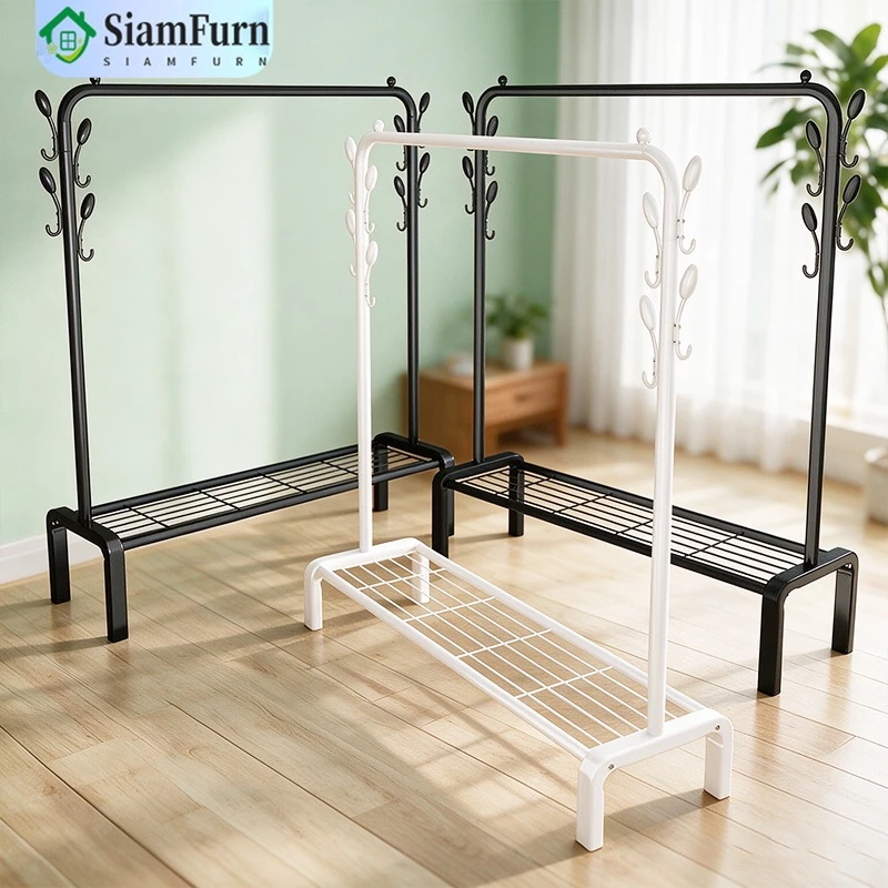 ราวตากผ้า ราวแขวนผ้า150/120/100cm แบบตั้งพื้น แบบเสาคู่หนา แข็งแรง ทนทาน พร้อมเชือกตากผ้า ราวแขวนเสื้อผ้า
