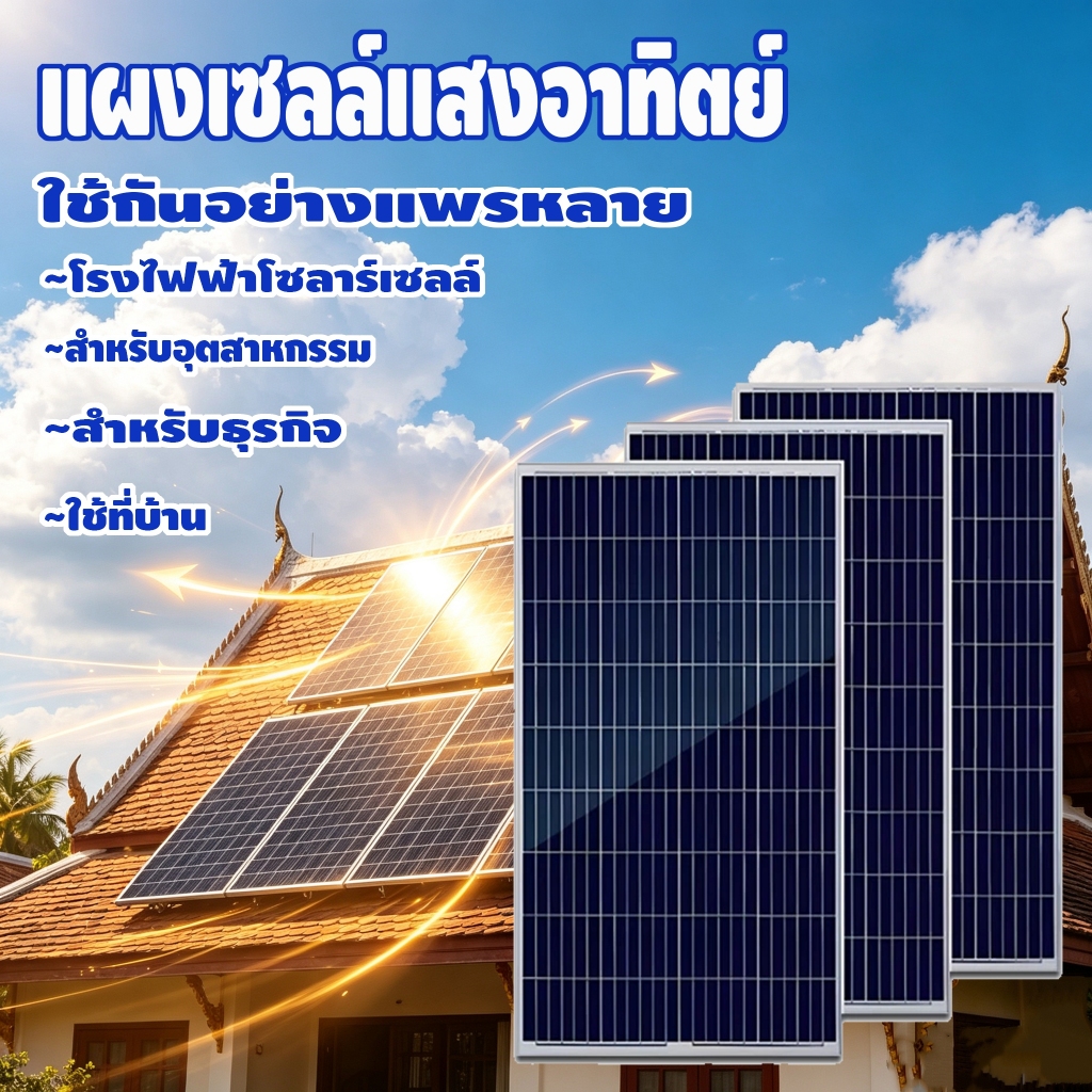 (จัดส่งกรุงเทพ) 150W 200W 300W 400W 500W 18V แผงโซลาร์เซลล์คริสตัลเดี่ยว (การออกแบบขนาดกะทัดรัด)
