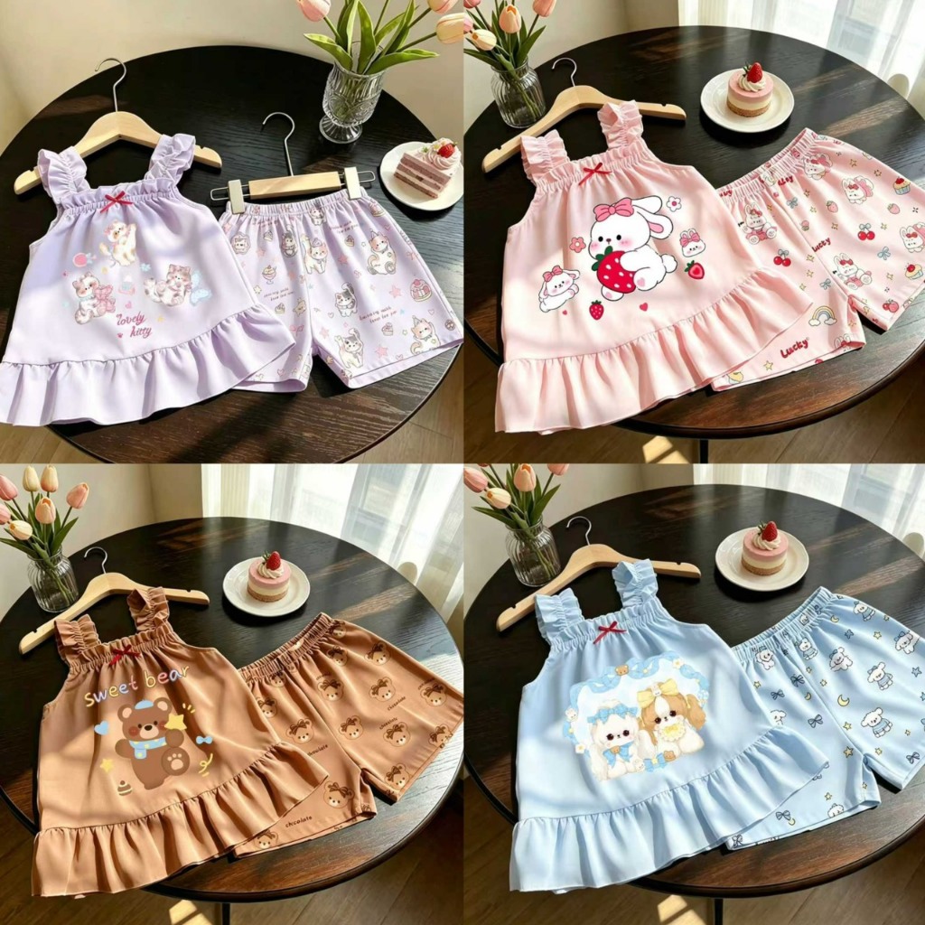 YY237 ชุดนอนเด็กผู้หญิงลายการ์ตูนหวาน ๆ สีพาสเทล ใส่น่ารักสุด