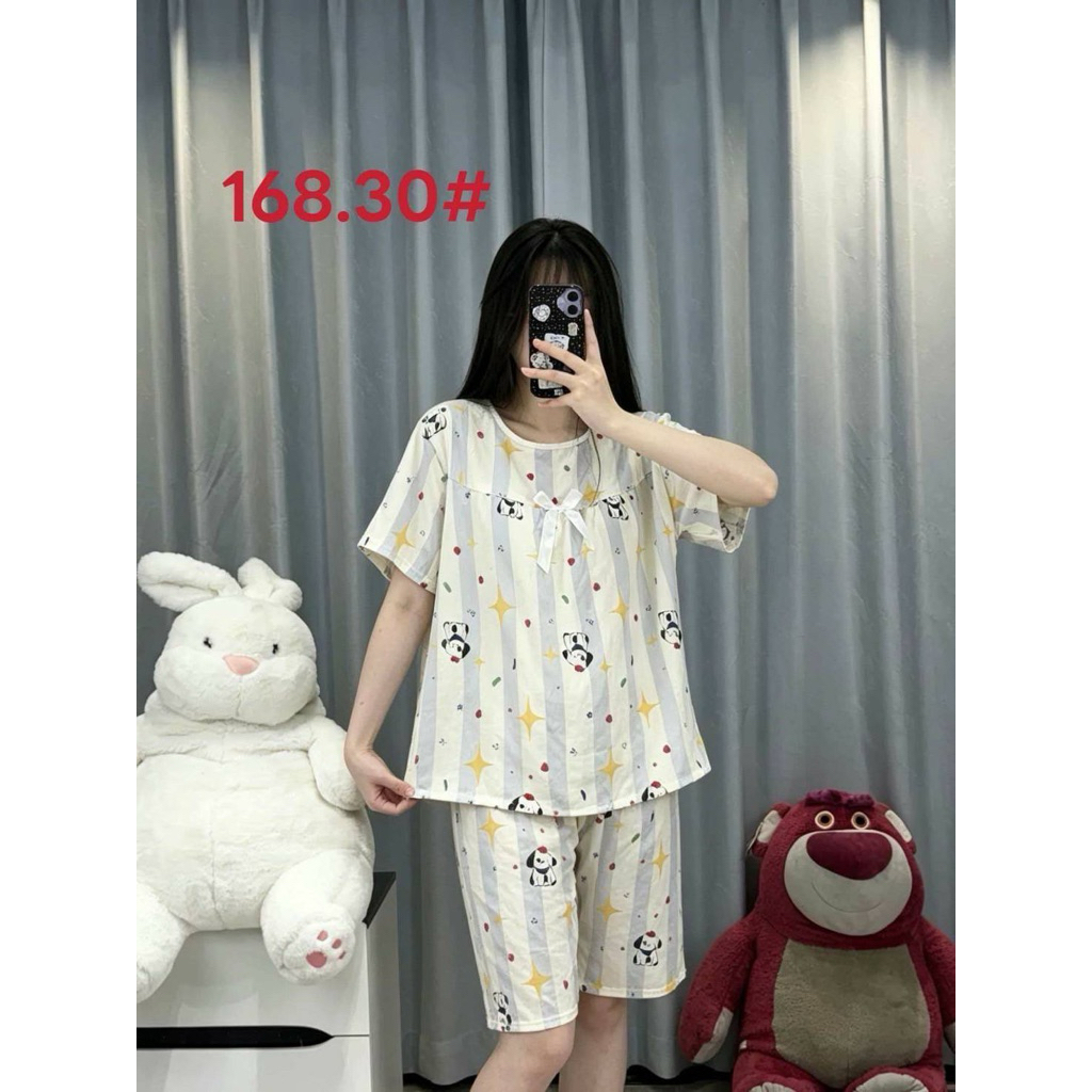 พร้อมส่ง!!!ชุดนอนคอกลมขาสั้นผ้าไหมญี่ปุ่น ผ้าบางเบาใส่สบาย