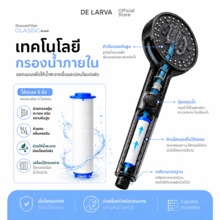 DE LARVA ฝักบัวกรองน้ำ 5 โหมด หัวฝักบัวแรงดันสูง Shower Filter กรองละเอียด ลดตะกรัน ลดกลิ่นคลอรีน ฟรีไส้กรอง 5 ชิ้น