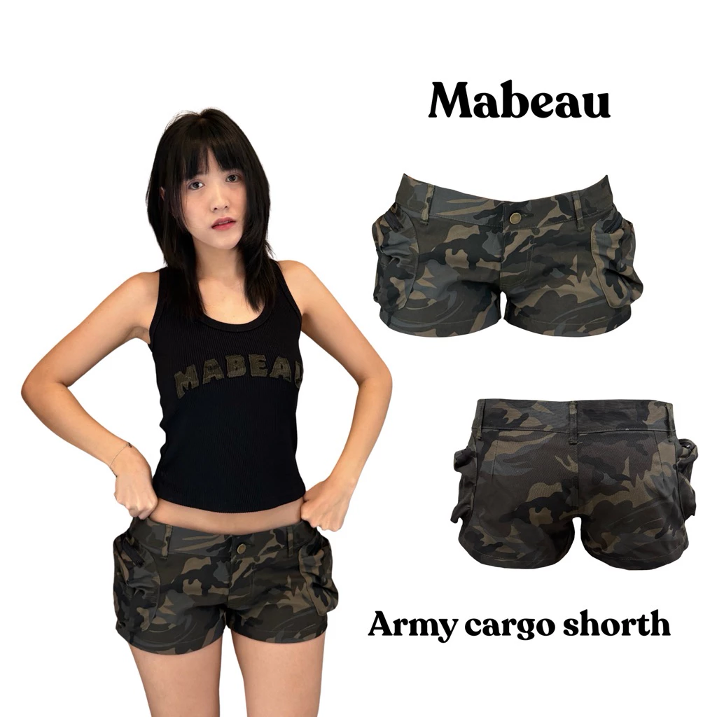 Mabeau - Army cargo shorts กางเกงขาสั้นเอวต่ำทรงคาโก้ ลายพราง ลายทหาร ผ้าคอตตอน รุ่นใหม่ ปรับเนื้อผ้าใหม่ ลายใหม่!!