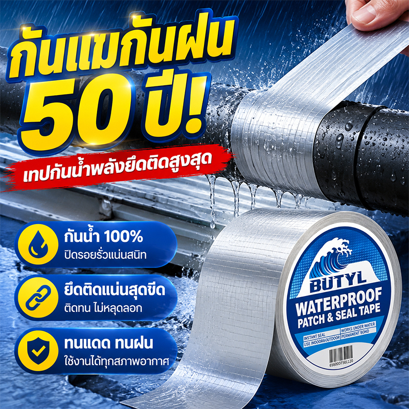 เทปกาวกันน้ำรั่วซึม เทปกันน้ำ เทปบิวทิล ป้องกันน้ำรั่วซึม ติดแน่น ทนแดดทนฝน