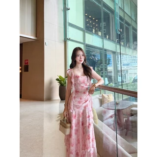 ชุดออกงาน ชุดเพื่อนเจ้าสาว koolykoolพร้อมส่ง(S-3XL) สายเกลียวรูดเอวระบายหน้าผ้าชีฟองลาย DJ01