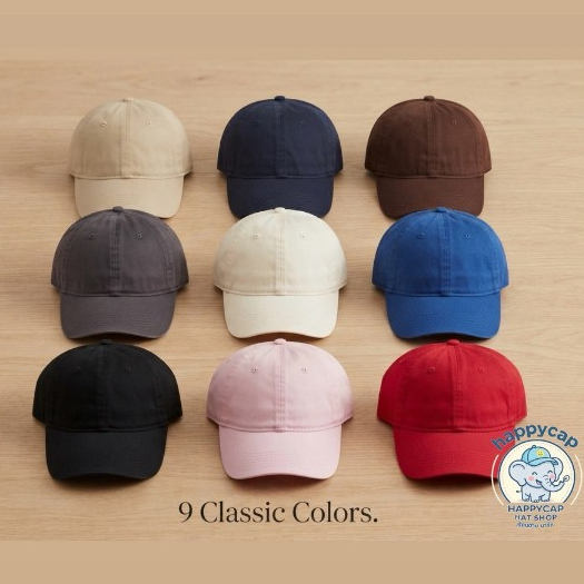 หมวกสีพื้น ไม่มีลาย หน้านิ่ม เรียบๆ ใส่ได้ทุกงาน มี9 สีให้เลือกหมวกแก๊ปสีพื้น ไม่มีลาย