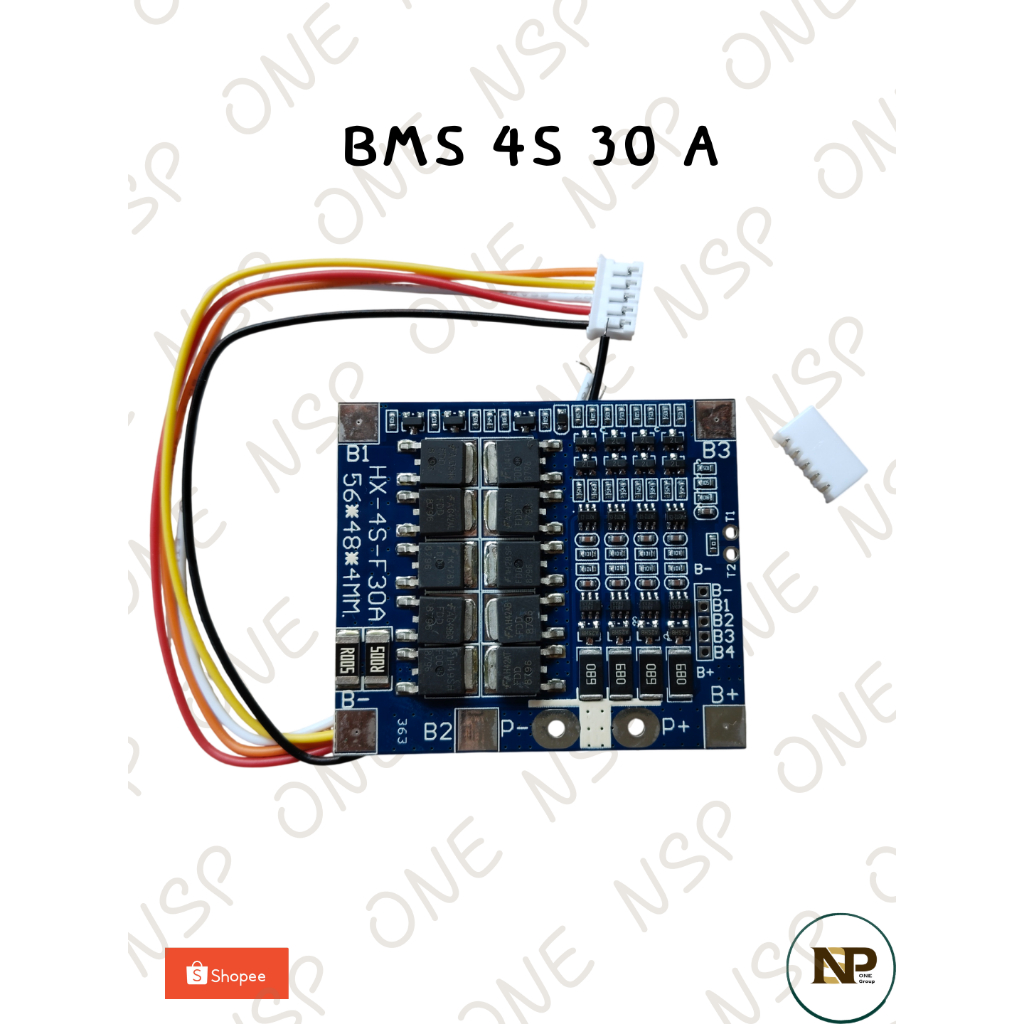 บอร์ดควบคุมแบตเตอรี่ BMS 4S 30A (HX-4S-F30A) พร้อมสาย Balance สายแพร สำหรับแบตเตอรี่ลิเธียมไอออน (Li