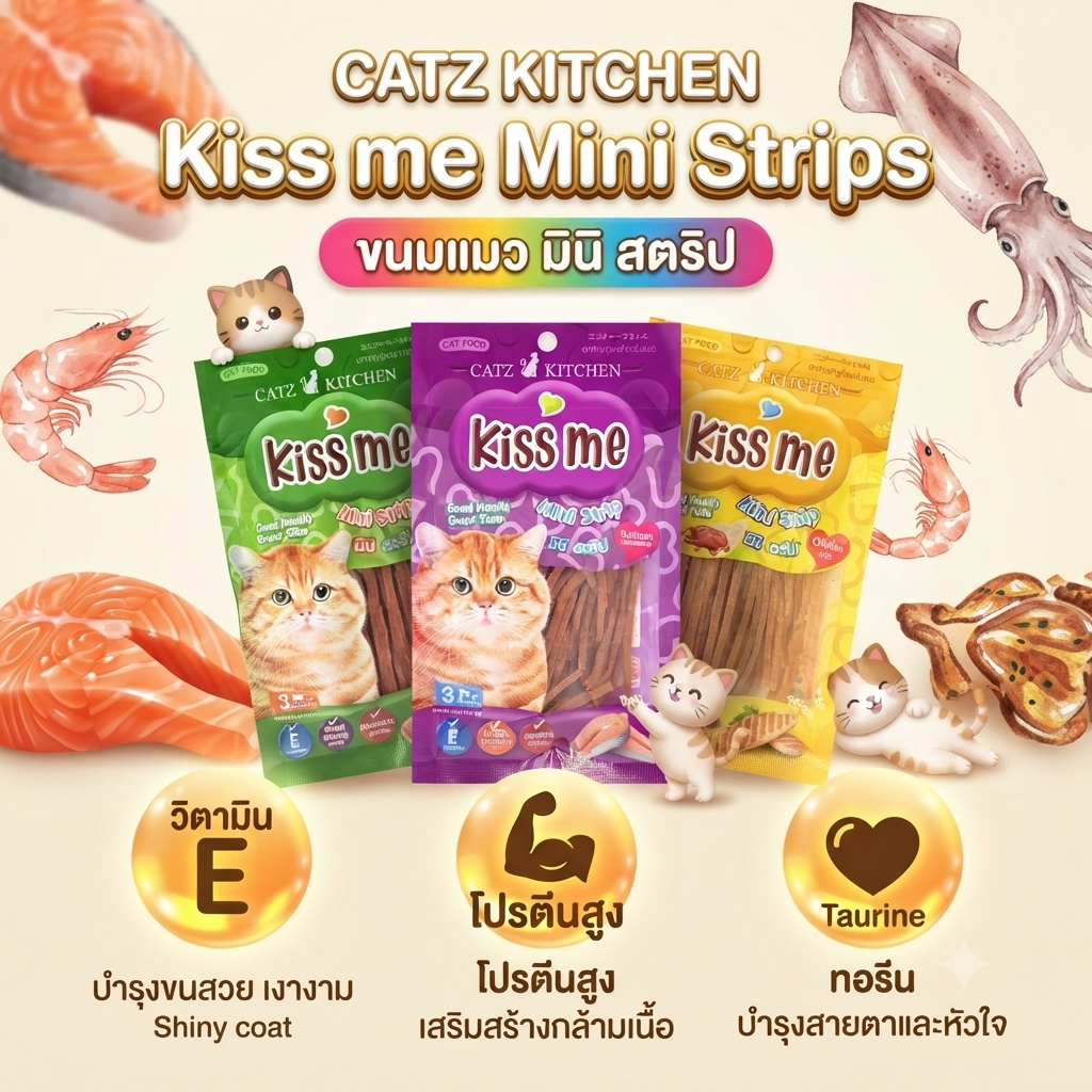 ขนมแมว อาหารว่างสำหรับน้องเหมียวmini strip flavor 35g 12ห่อ ยกโหล คุ้มค่า พร้อมส่ง By Pet8 ปรับถุงใหม่ค่ะ