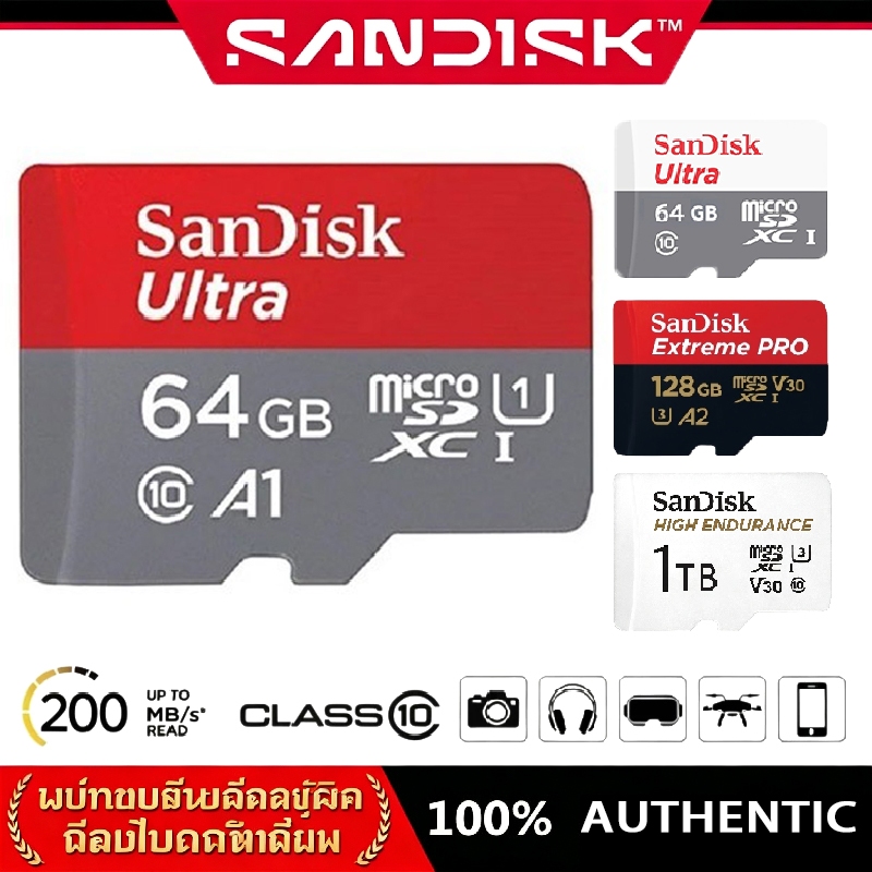 Sandisk Ultra Micro SD Card Class10 ของแท้ กล้องวงจรปิด โทรศัพท์ TF Card 32GB 64GB 128GB 256GB 512GB