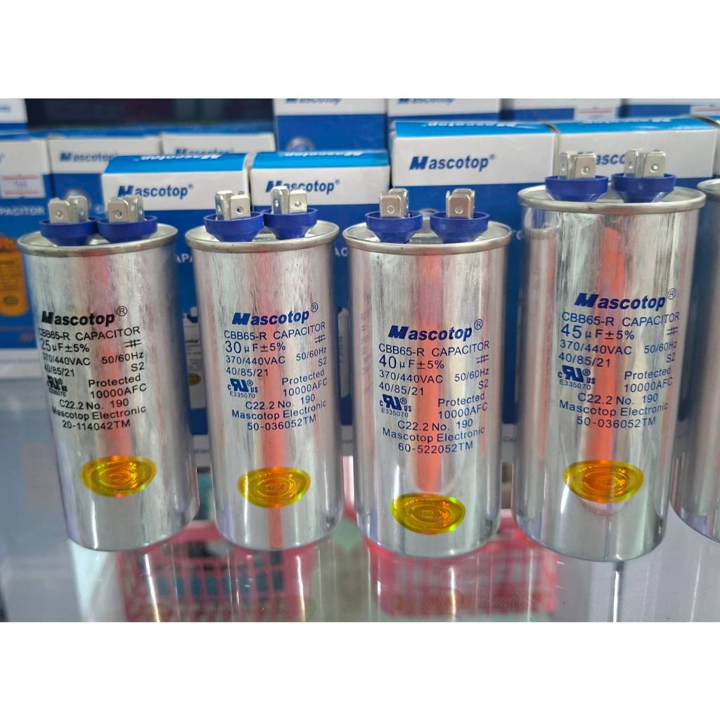 Mascotop CBB65 แคปรันแอร์ คาปาซิเตอร์แอร์ อะไหล่แอร์ 380/440VAC 25uF 30uF 40uF 45uF 50uF 60uF 2ขั้ว