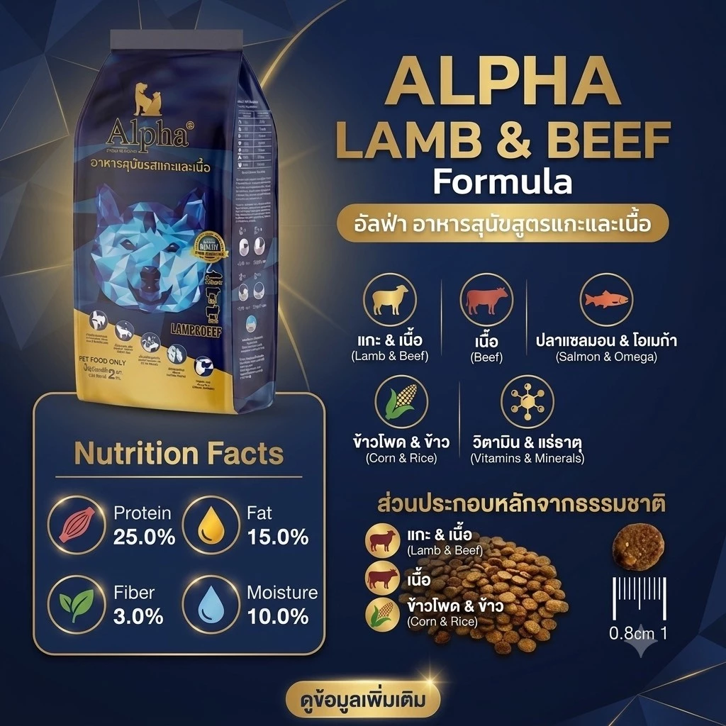 แพ็คคู่ถูกกว่า 2กระสอบ Alpha premium อาหารเม็ดสำหรับสุนัข เกรดพรีเมียม 15 Kg.