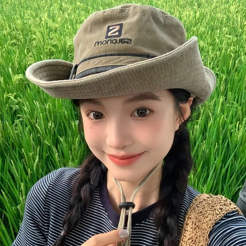 หมวกบักเก็ตปีกกว้าง หมวกกันแดด เดินป่า ตั้งแคมป์ ปีนเขา พร้อมสายคล้องคอ