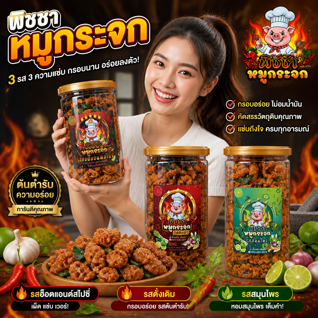 แคปหมูกระจก พิชชา กระปุก ขนาด 200 กรัม อร่อย แซปมากๆๆๆ