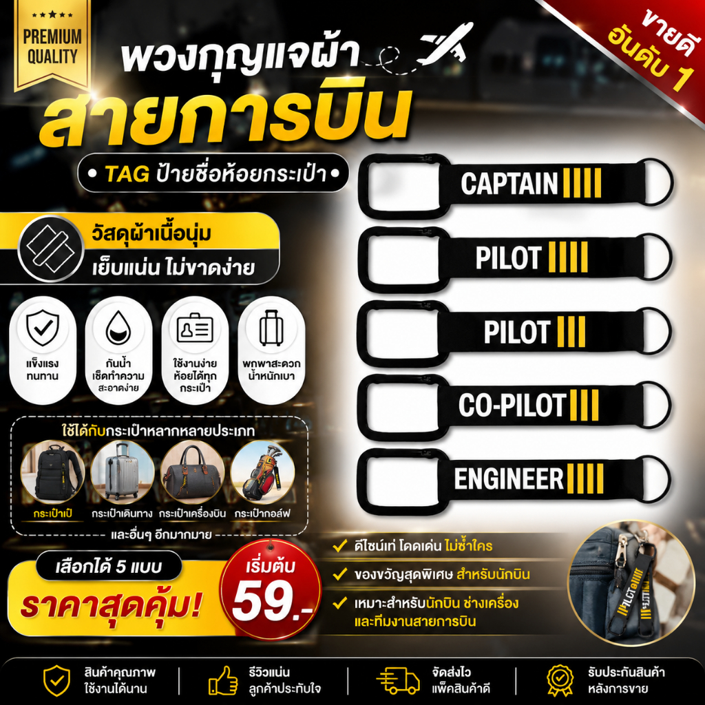 พวงกุญแจการบิน Flight Personnel Tag พวงกุญแจสำหรับ กัปตันนักบินหรือวิศวะพวงกุญแจที่ระลึก ติดกระเป๋า