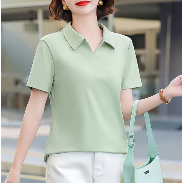 เสื้อโปโลแขนสั้นสำหรับคุณแม่ ดีไซน์เก๋ มีเอกลักษณ์ และสง่างาม สไตล์ใหม่สำหรับฤดูร้อน สวยงาม ใช้งานได้หลากหลาย เรียบง่าย