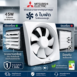 Mitsubishi พัดลมระบายอากาศ พัดลมดูดอากาศติดผนัง 8/10/12 นิ้ว เสียงเงียบ ลมแรง ประหยัดไฟ ติดกระจกได้ สำหรับครัวและห้องน้ำ