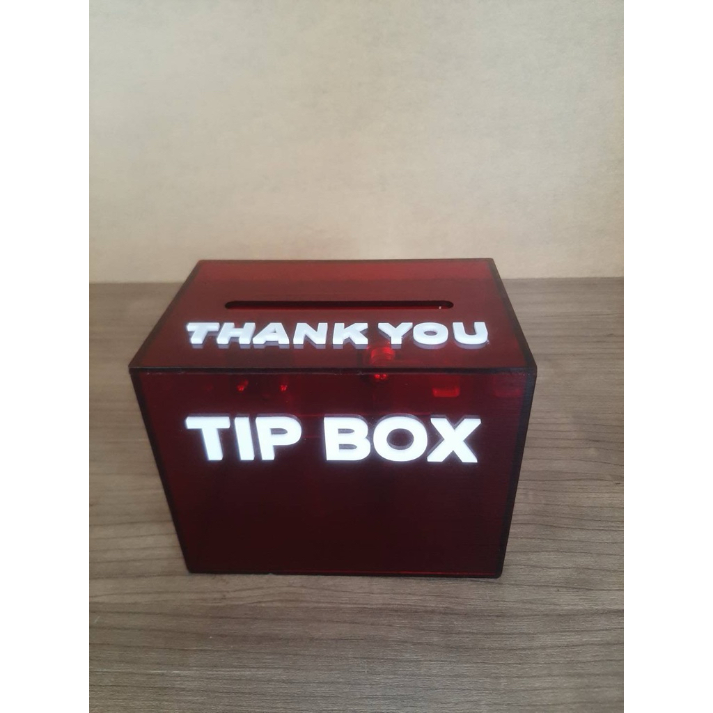 ✅🇹🇭 ผลิตเองพร้อมส่งกล่องอะคริลิคสีแดงใสTIP BOX THANK YOU