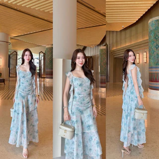 ชุดเดรส ชุดออกงาน ชุดราตรี FP080 เกรดพรีเมี่ยม สายเดี่ยว ผ้าชีฟอง
