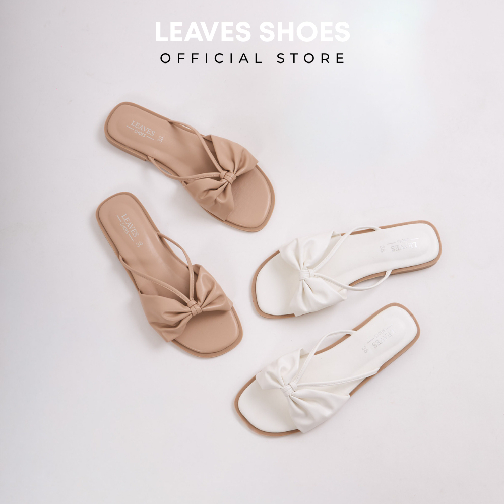 LEAVESSHOES รุ่น Bow รองเท้าแตะแบบสวม แต่งโบว์น่ารัก หน้าเท้ากว้าง/เท้าอวบ แนะนำบวกเพิ่ม 1 ไซส์