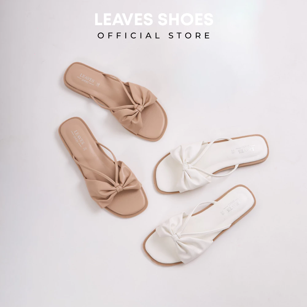 LEAVESSHOES รุ่น Bow รองเท้าแตะแบบสวม แต่งโบว์น่ารัก หน้าเท้ากว้าง/เท้าอวบ แนะนำบวกเพิ่ม 1 ไซส์