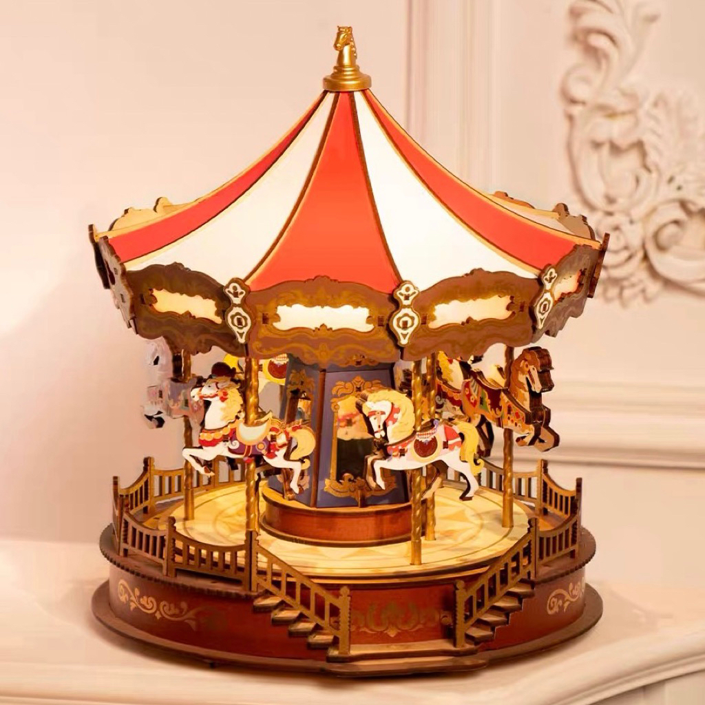 [พร้อมส่ง] Rolife AMC01 Classic Carousel Mechanical Music Box 3D Wooden Puzzle กล่องดนตรีม้าหมุน DIY