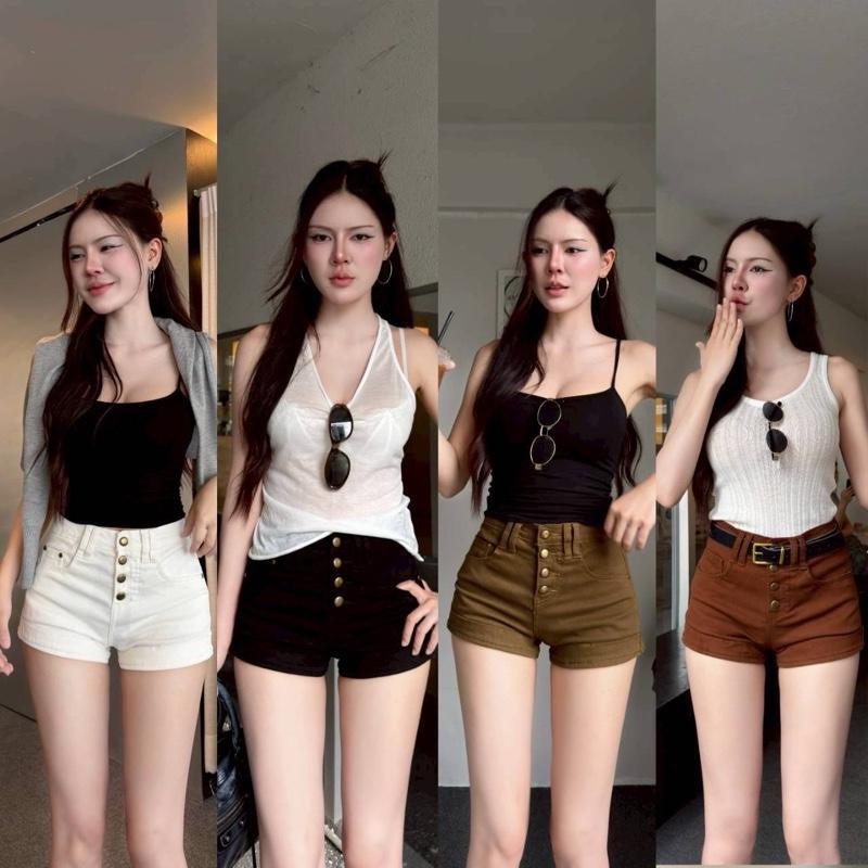 Double - DBDD11 Luna Denim Shorts กางเกงยีนส์ขาสั้นเอวสูง ดีเทลกระดุมหน้า