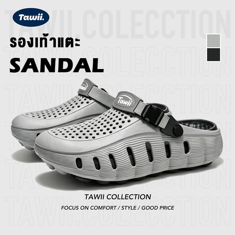 Tawii. รองเท้าแตะผู้ชาย รองเท้าแตะลําลอง กันลื่น วัสดุ EVA กลางแจ้ง รองเท้าหัวโต ส้นหนา 4 ซม