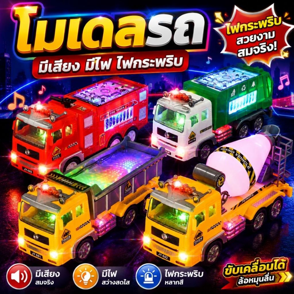 โมเดลรถของเล่น รถของเล่น รถดัมพ์ มีไฟ มีเสียง หลายแบบ