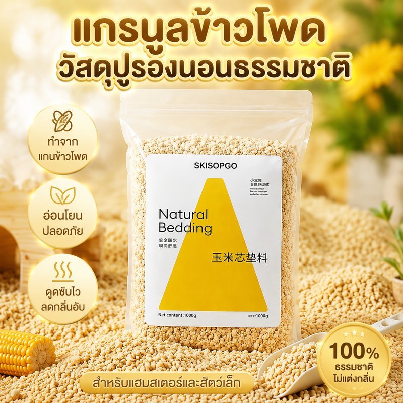 รองกรงแฮมสเตอร์ ซังข้าวโพดธรรมชาติ รองพื้นกรง หนูแฮมสเตอร์ น้ำหนักหนึ่งกิโล แห้งไม่มีฝุ่น