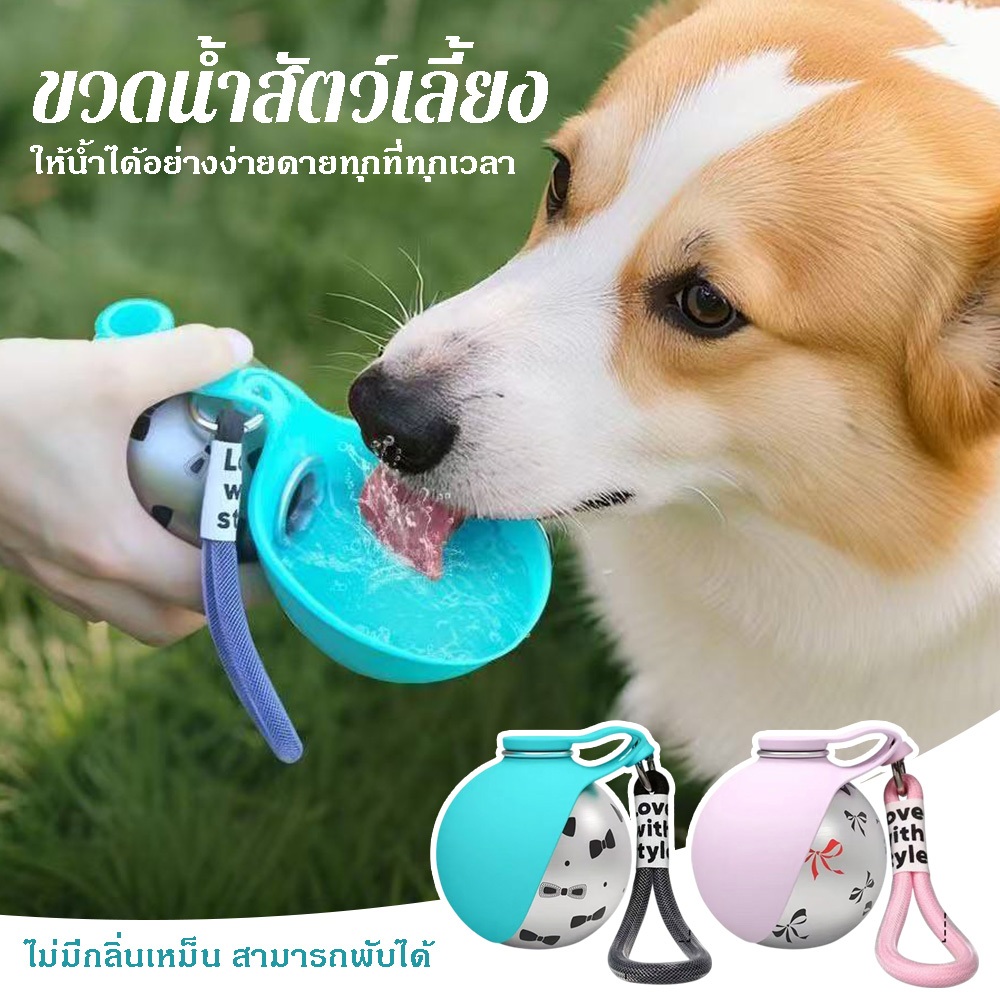 อุปกรณ์สัตว์เลี้ยงสุนัขออกไปดื่มแบบพกพาเหยือกน้ำ 304 ตะขอสแตนเลสทรงกลมพับเก็บได้