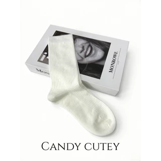CandyCutey ถุงเท้าเกี่ยวน่องสไตล์เกาหลี ลายทางตั้งช่วยปรับขาเรียว ผ้านุ่มสบาย ดูดซับเหงื่อ ระบายอากาศได้ดี เข้ากับทุกชุด