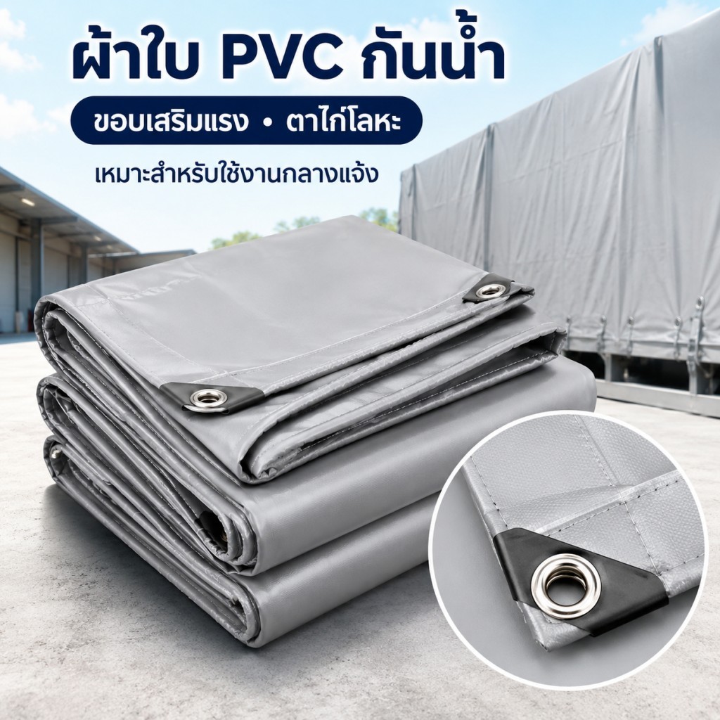 ผ้าใบ PVC หนาพิเศษ กันน้ำ 2 ด้าน ขอบเสริมแรง ตาไก่โลหะ สำหรับคลุมรถ คลุมของ และใช้งานกลางแจ้ง
