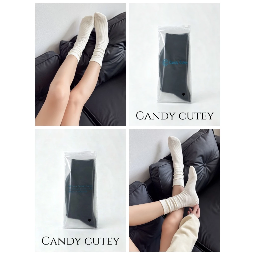 CandyCutey ถุงเท้าเกี่ยวน่องสไตล์เกาหลี ลายทางตั้งช่วยปรับขาเรียว ผ้านุ่มสบาย ดูดซับเหงื่อ ระบายอากาศได้ดี เข้ากับทุกชุด
