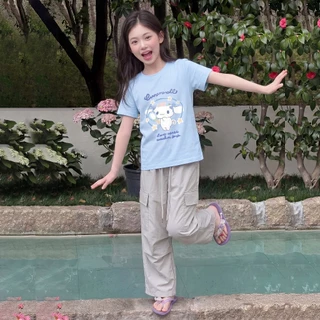 เสื้อผ้าเด็กผญ ชุดเด็กผู้หญิง เสื้อแขนสั้น + กางเกงขาบาน ผ้าเกรดพรีเมี่ยม ผ้าคอตตอนเด้ง ซีรีส์ซานริโอ
