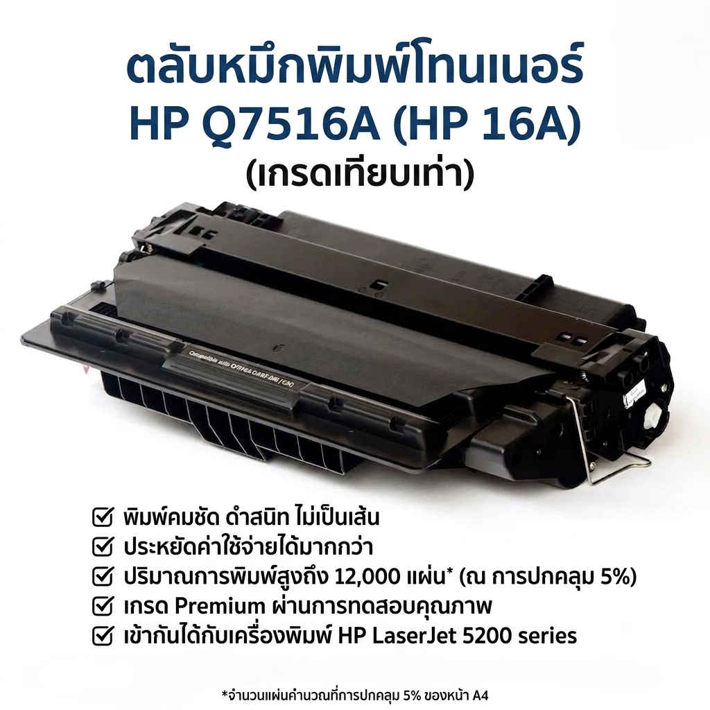 ตลับหมึกโทนเนอร์เทียบเท่า HP 16A Q7516A (ราคาพิเศษ) FOR HP LaserJet 5200 /5200dtn/5200L/5200n/5200tn
