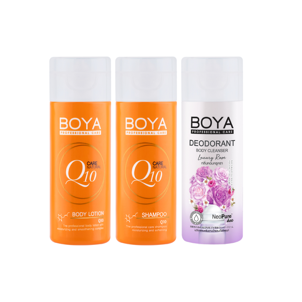BOYA บอดี้โลชั่น 45Ml + แชมพู 45Ml + ดีโอโดแรนท์บอดี้คลีนเซอร์(กลิ่นลักซูรี่โรส) 45Ml