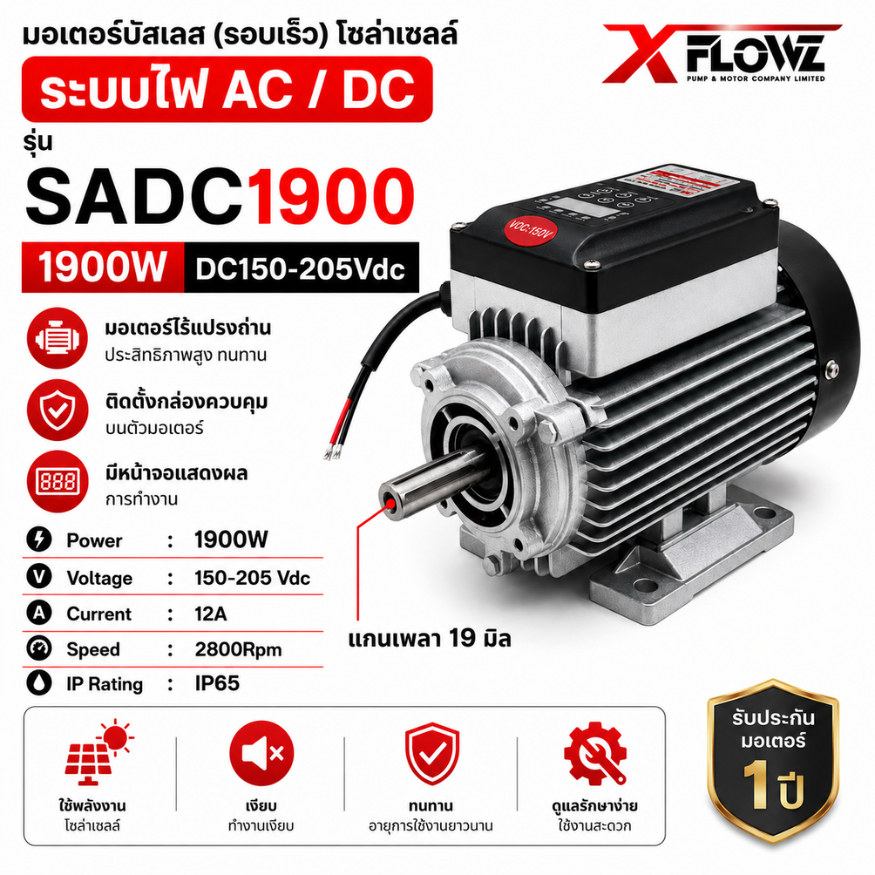 รุ่นใหม่!! มอเตอร์รอบเร็ว รุ่น SADC1900 / SADC2600 1600W 2600W DC150-250Vdc // DC200-250Vdc ระบบไฟ AC/DC ไฟบ้าน/แผงโซล่า