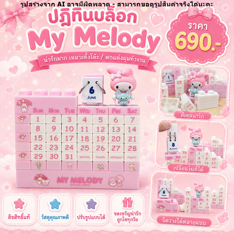 🎀✨ Sanrio My Melody ปฏิทิน ปฏิทินตัวต่อ ปฏิทินเมโลดี้ ปฏิทินซานริโอ้ ปรับวันที่ได้ ปฏิทินการ์ตูน  ของตกแต่งโต๊ะ