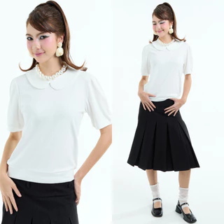 Bemingtop1226(S-3XL)-Bovi Blouse - เสื้อคอปกบัวทรงคลาสสิก เพิ่มความน่ารักด้วยแขนพัฟ