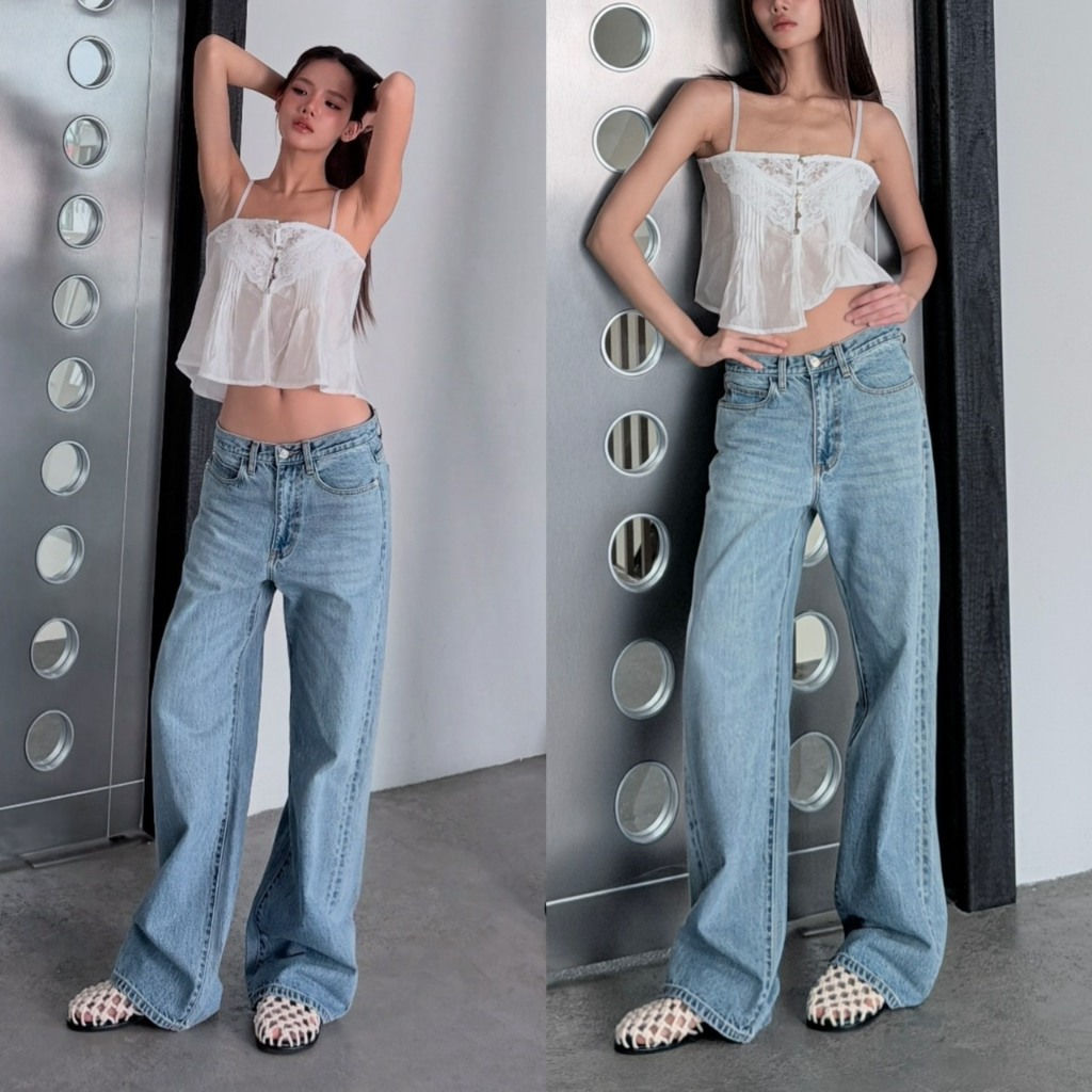 ยีนส์ NUMGEN NM43 กางเกงยีนส์ทรงขาตรงเอวกลาง รุ่น OneWan90s Denim - ผ้าไม่ยืด
