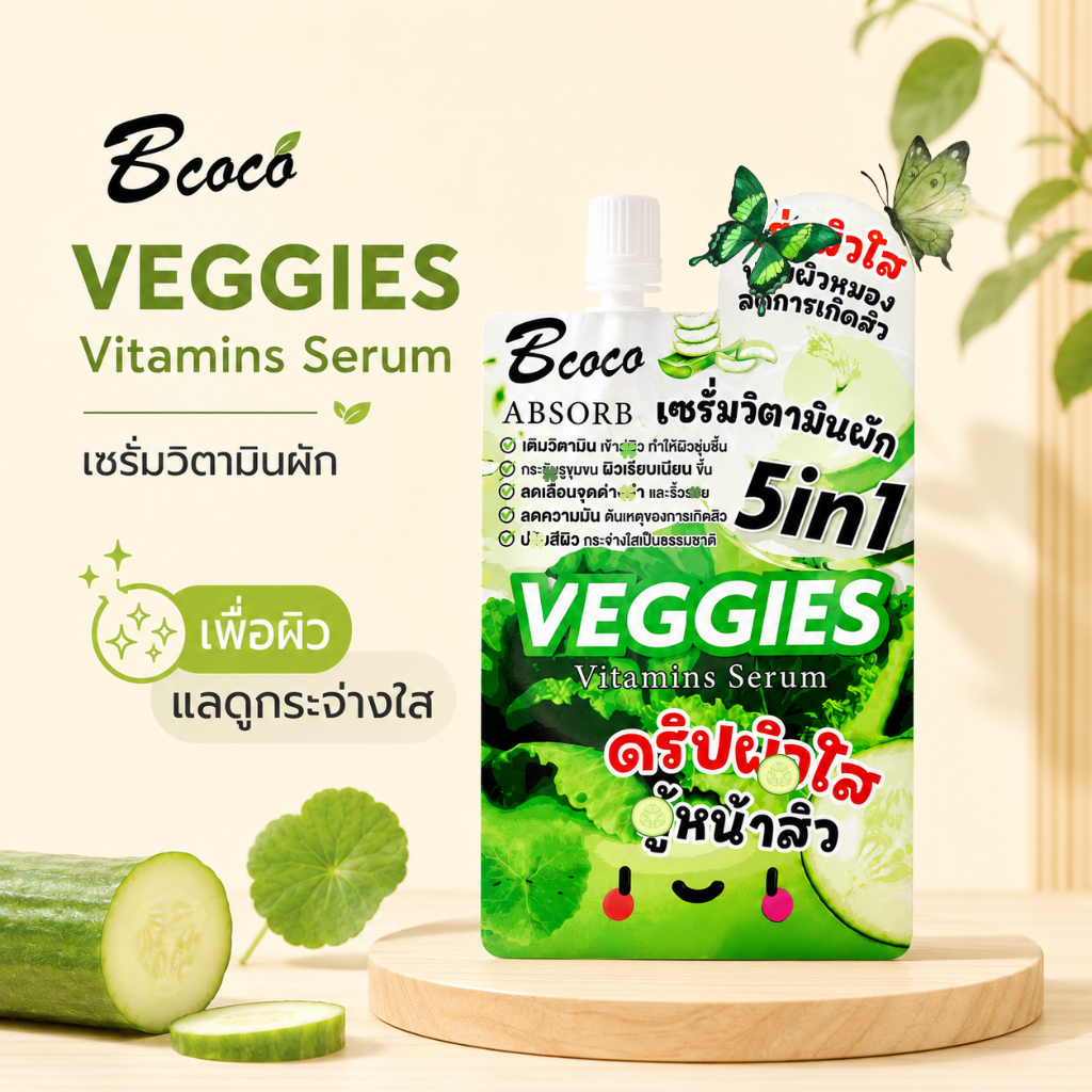 BCOCO Veggies Vitamins Serum เซรั่มวิตามินผัก ช่วยให้ผิวแลดูใส และรอยสิวแลดูจางลง