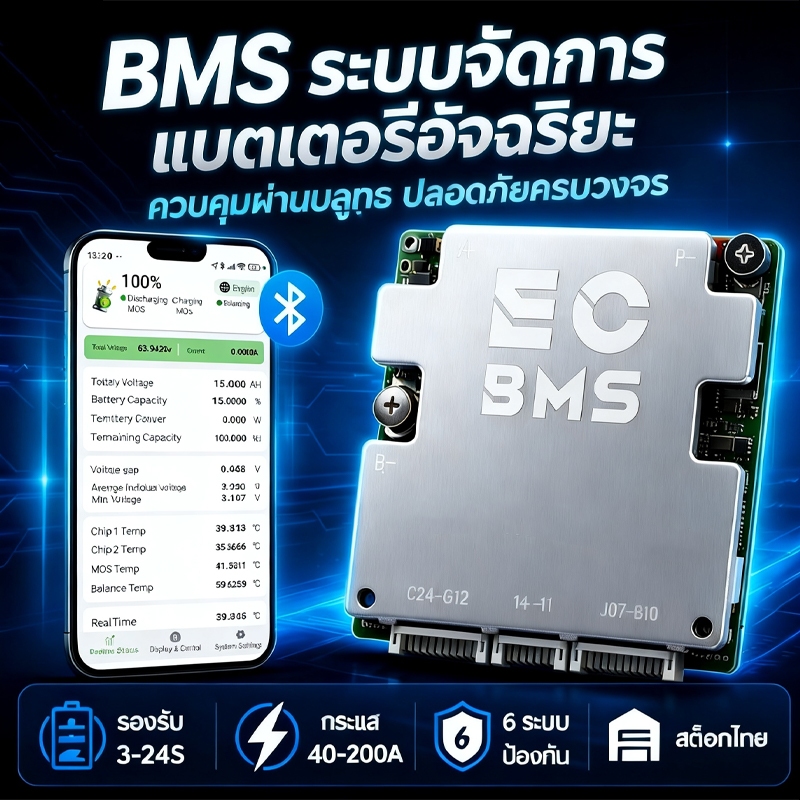 12V 24V 48V 8S 16S 24S 40A 60A 80A 100A BMS Smart BMS สำหรับรถจักรยานยนต์ไฟฟ้า ระบบจัดการแบตเตอรี่ลิ