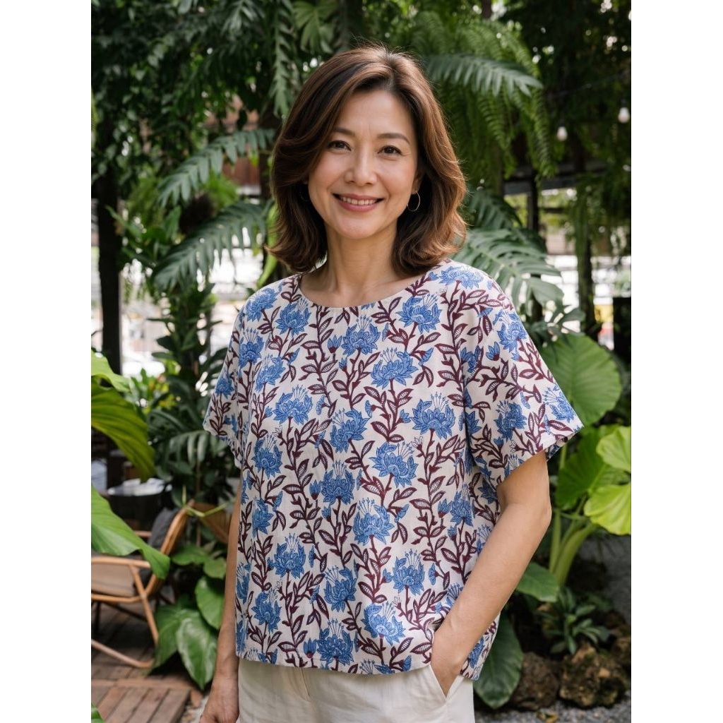เสื้อคอกลม แขนสั้น ไซส์ 40" และ 44" ผ้าคอตต้อนอินเดีย มีหลายลาย