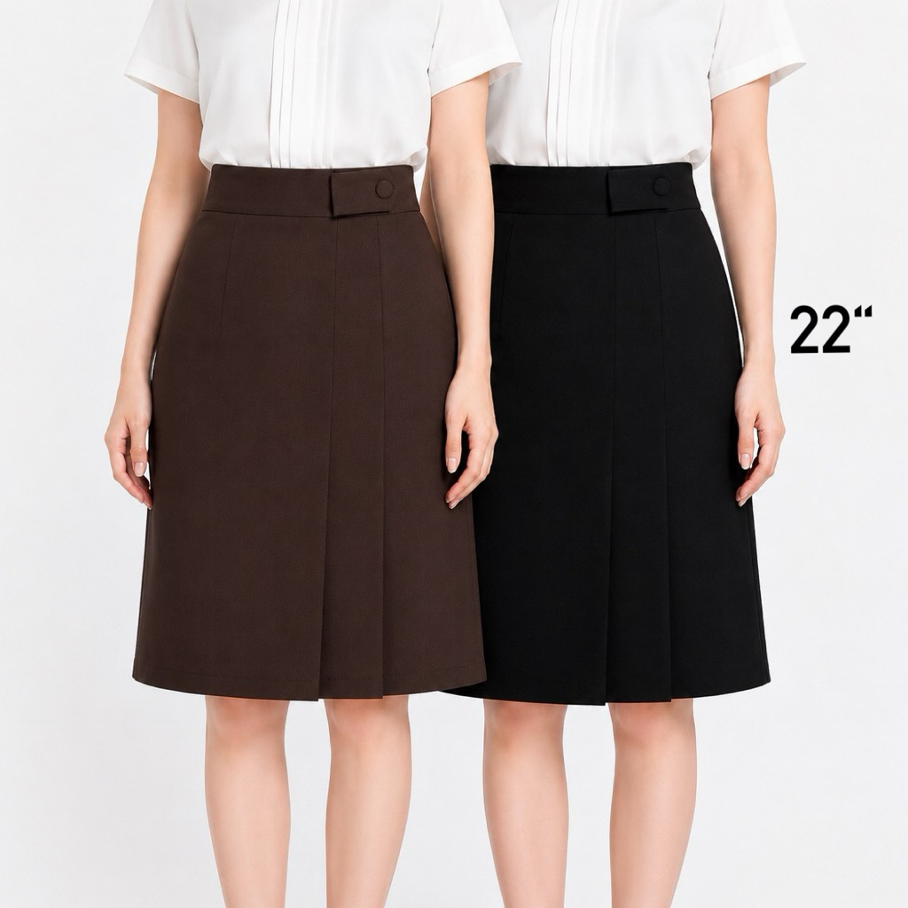 กระโปรงทรงเอ จีบป้ายแต่งกระดุม ยาว 22 นิ้ว (S - 40)