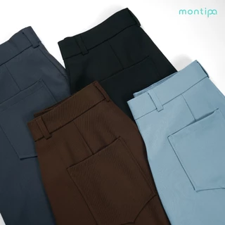 Montipa Barrel Iron Free Pants กางเกงทรง Barrel ซิปและตะขอหน้า แต่งกระเป๋าหลัง ผ้า Iron Free PFI025