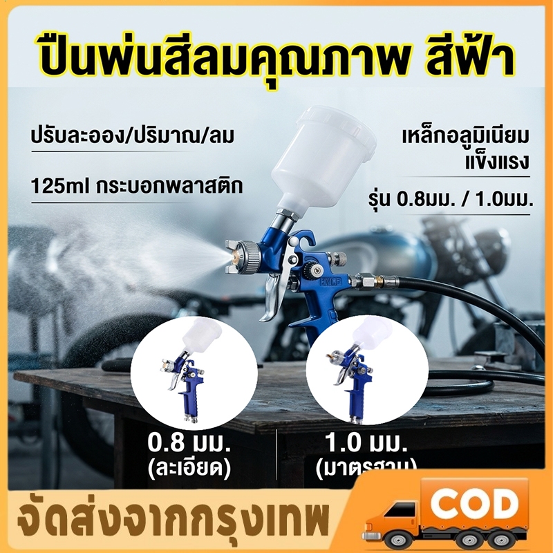 COD ปืนพ่นสี H-2000 HVLP กาพ่นสีลม หัวฉีดสีน้ำเงิน 0.8/1.0 มม. สำหรับพ่นสีรถยนต์ งานซ่อมสี และงาน DIY