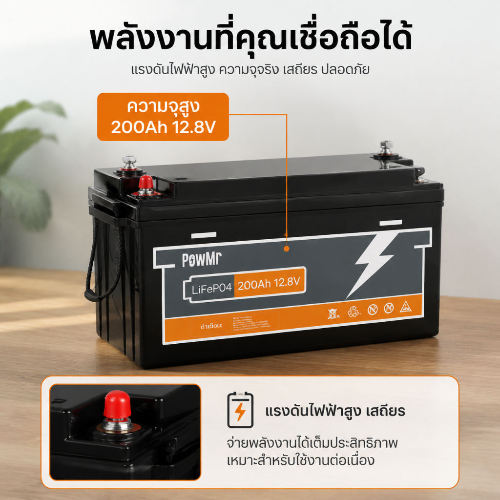 PowMr. 200Ah 12V 4000+ Life Cycle LiFePO4 แบต ลิเธียมฟอสเฟต แบตลิเธียม