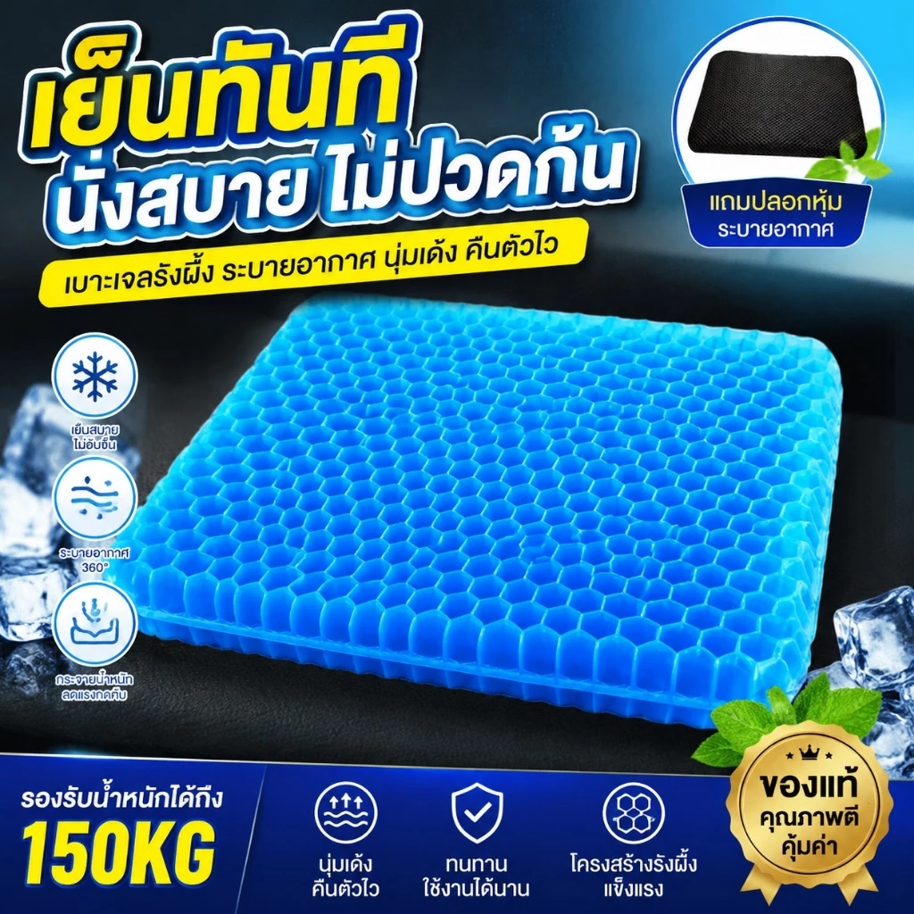 99Living เบาะรองนั่งเจล 3D ลดแรงกดทับ นุ่มสบาย ระบายอากาศ เบาะรองหลัง เบาะนั่งทำงาน เบาะรถยนต์