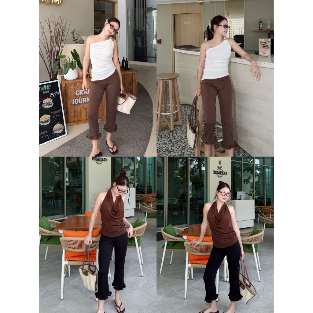 M44- Ruffle Capri Pants กางเกงผ้ายืดทรงสวย ใส่แล้วขาเรียว