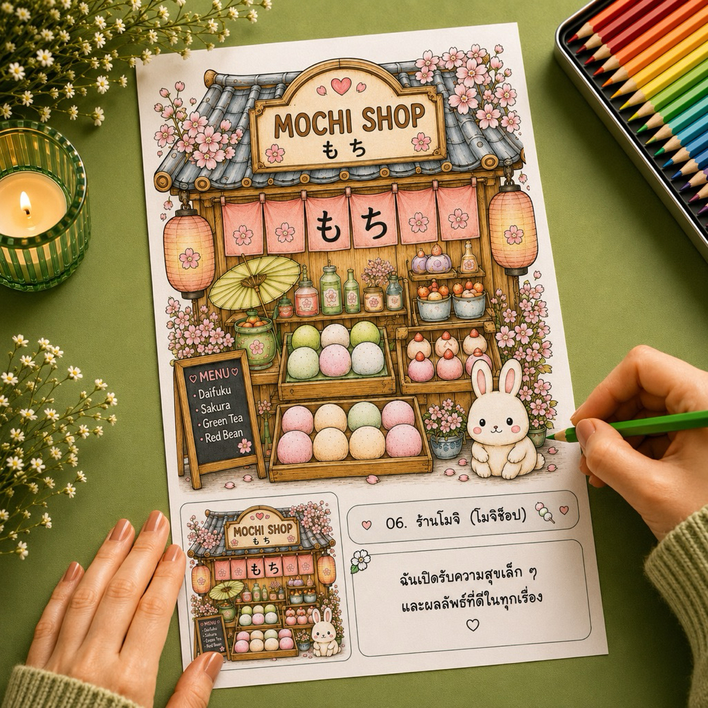 ชุดภาพระบายสี Food Shop v3  | A4 | 10 ภาพ | ระบายสีฮีลใจ